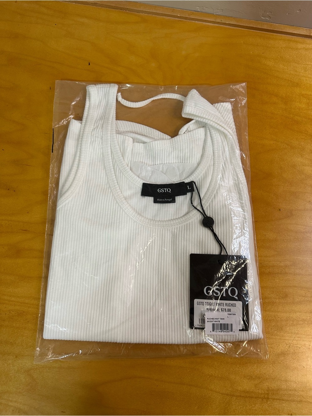 GSTQ Bright White Ruched Ribbed Tank Top Large NWT - Picture 2 of 4
